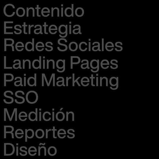 Contenido, estrategia, redes sociales, landing pages, paid marketing, SEO, medición, reportes y diseño